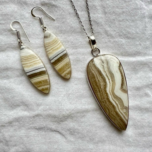 925 Blonde African Zebra Calcite Pendant Necklace Only