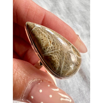 925 Inner Power Agatized Fossil Coral Ring 9.5