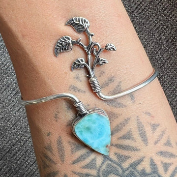 925 Adjustable Calming Caribbean Larimar Thin Cuff Bracelet