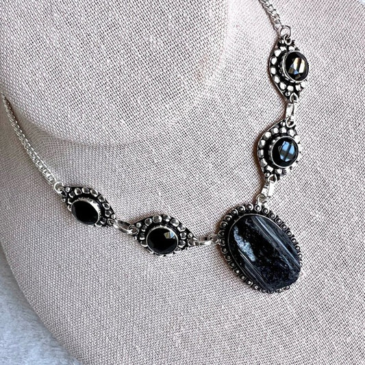 925 The SHIELD Black Tourmaline + Onyx Necklace Pendant