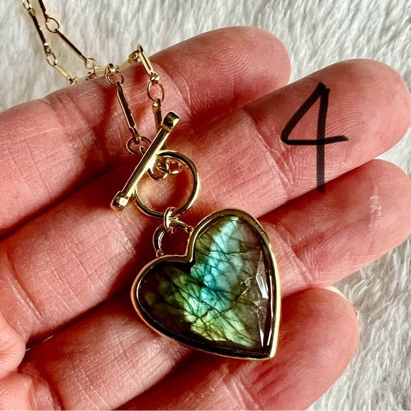 Choose from 10! 14k Subtle Flash Labradorite ❤️ Heart Toggle Necklace Pendant