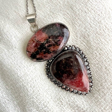 925 LOVE Huge Double Rhodonite Pendant Necklace