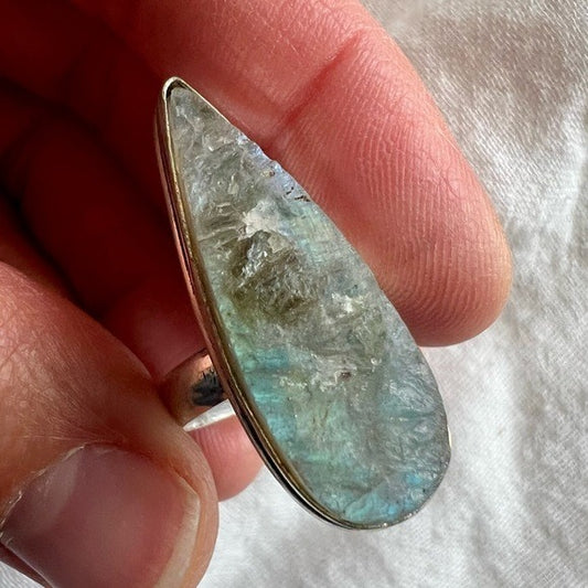 925 RAW Flash Labradorite Ring 7