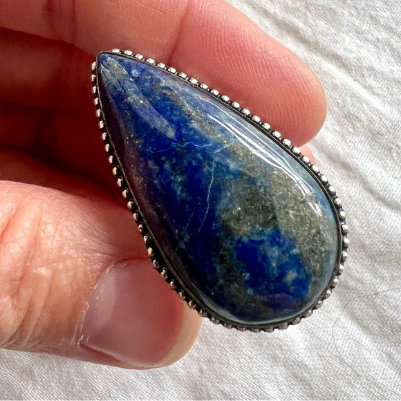 925 Large Lapis Lazuli Teardrop Ring 9.75