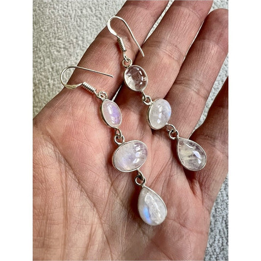 925 A New Beginnings Rainbow Flash Moonstone Earrings