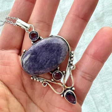 925 *flaw* STUNNING Charoite Necklace Pendantt