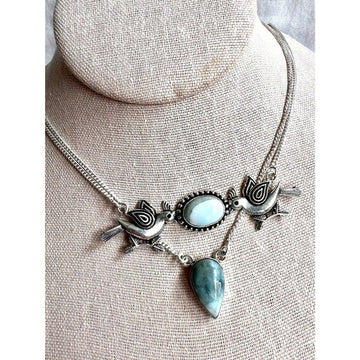 925 Peace Dove Double Larimar Bird Necklace