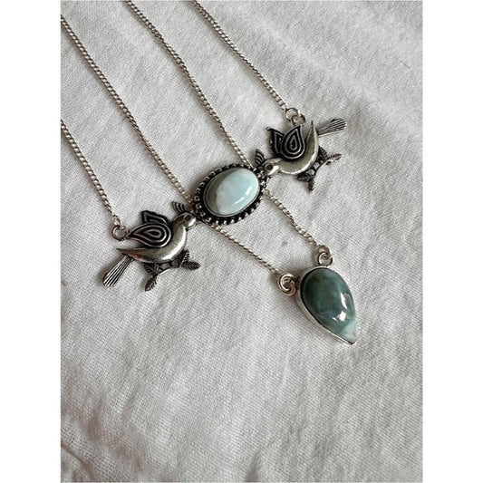 925 Peace Dove Double Larimar Bird Necklace