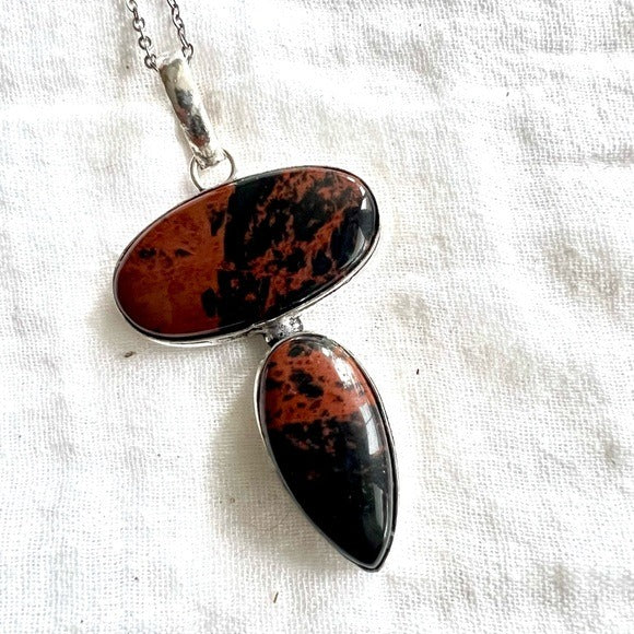 925 Creativity Mahogany Obsidian Pendant Necklace
