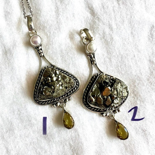 925 Abundant CUBED PYRITE + Citrine Pendant Necklace