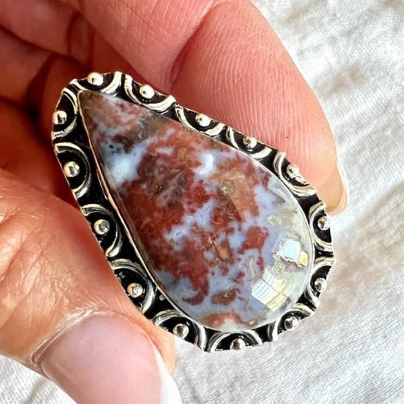 925 Abundance Red Moss Agate Ring 8
