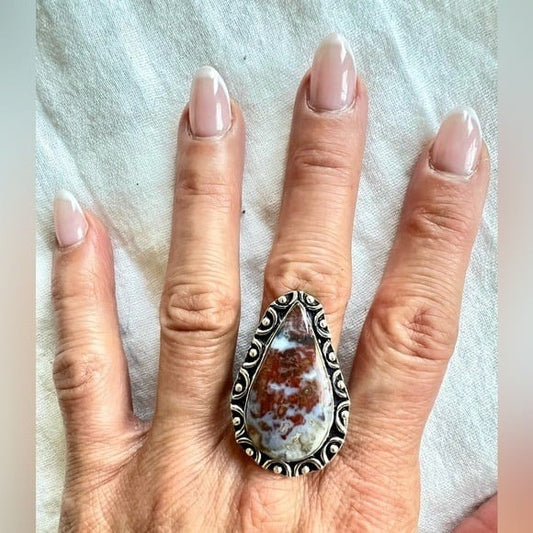 925 Abundance Red Moss Agate Ring 8