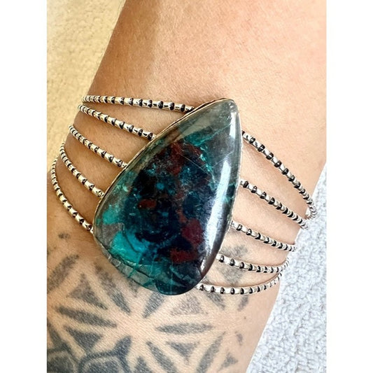 925 Calming Energy HUGE Teardrop Chrysocolla Cuff Bracelet