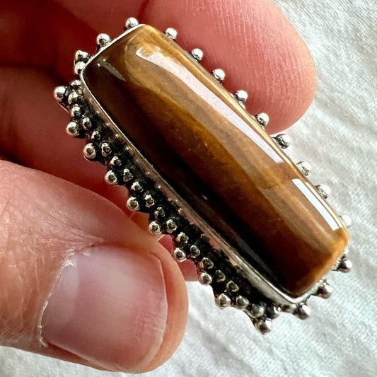 925 Solar Chakra Power! Tigers Eye Ring 5.75