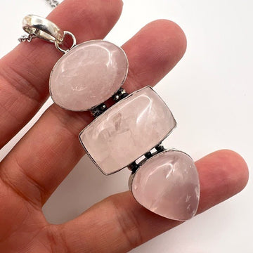 925 Self Love Triple Rose Quartz Necklace Pendant