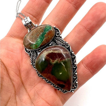 925 OMG OMG Double Boulder Chrysoprase Pendant Necklace