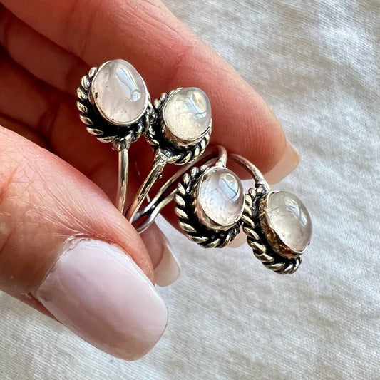 925 Adjustable Multi Rose Quartz Ring