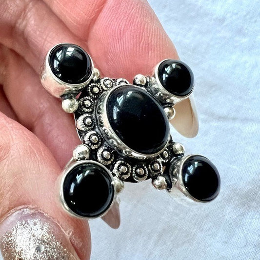 925 Protection Black Onyx Multi Stone Ring 6.5 or 9.5