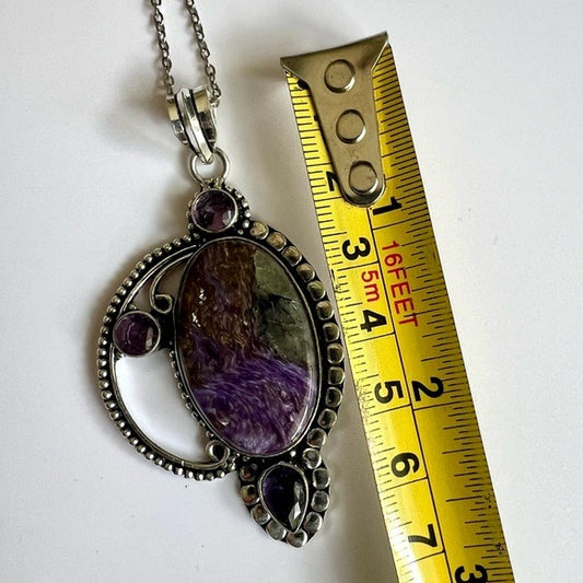 925 Transformation Stone Charoite Necklace Pendant