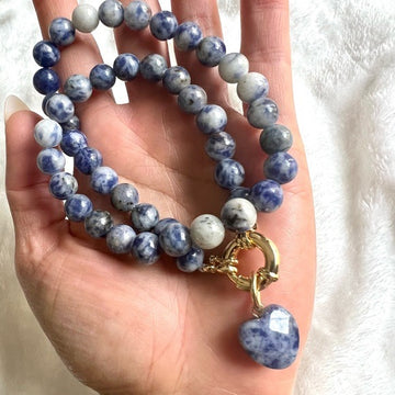 Spiritual Sodalite ❤️ Faceted Heart Mala Gold Plated Choker Necklace