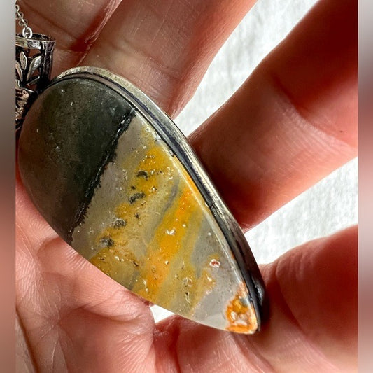 925 Bumble Bee Jasper Pendant Necklace