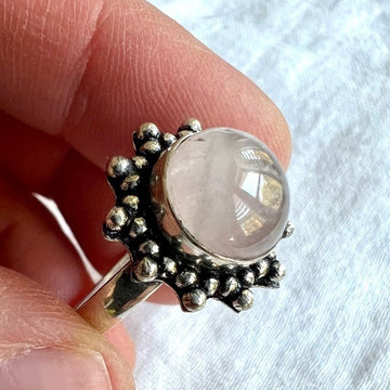 925 Dainty Rose Quartz Sunburst Ring 7.25