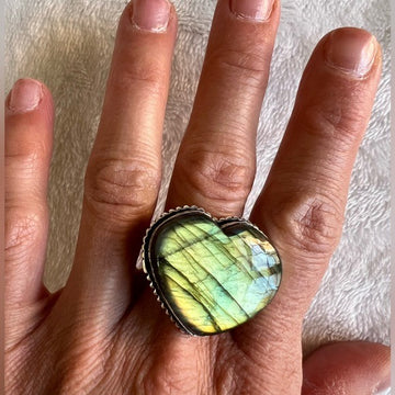 925 GOLD Flash Labradorite ❤️ Heart Ring 7.25