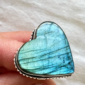 925 Aqua Flash Labradorite Heart ❤️ Ring 9.5