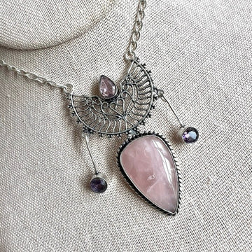 925 OMG Super Gorgeous! Ornate Rose Quartz Necklace Pendant