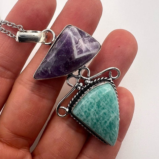 925 Clear Intuition - Amethyst + Amazonite Pendant Necklace