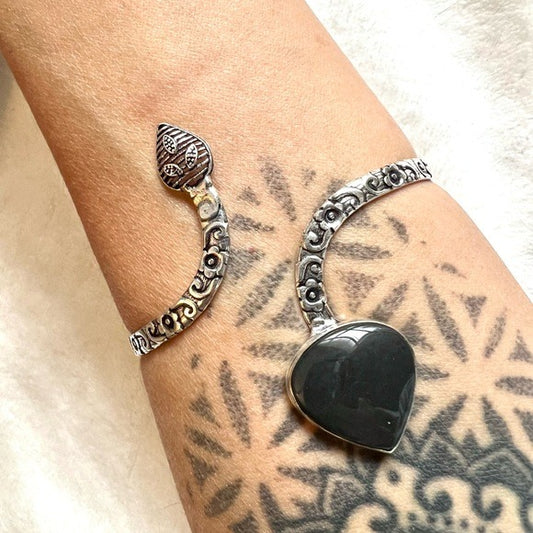 925 Divine Feminine Snake OBSIDIAN Bracelet Cuff