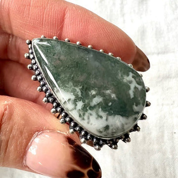 925 Mother Earth Moss Tree Agate Ring 9.5