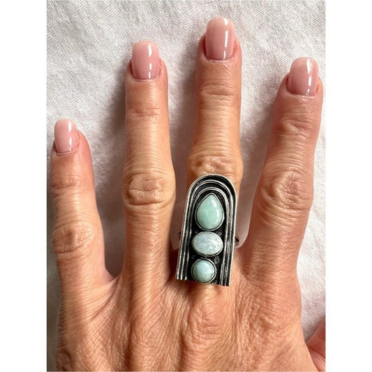 925 Ocean Shrine Larimar Arch Ring 7.25