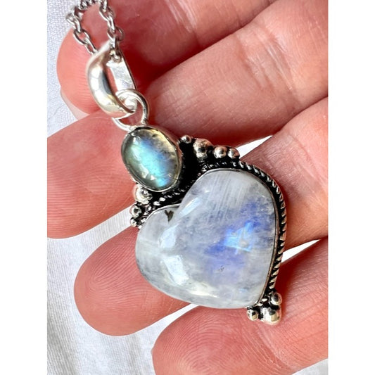 925 OMG OMG ❤️ Amazing Flash Moonstone + Labradorite Pendant necklace ❤️