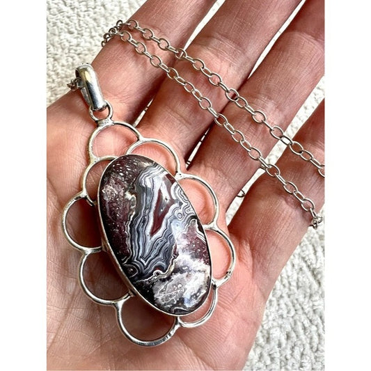 925 JOYFUL Crazy Lace Agate Pendant Necklace