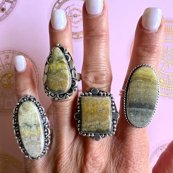 925 You Choose! Ornate Bumble Bee Jasper Ring 8, 8.75, 9, 9.5