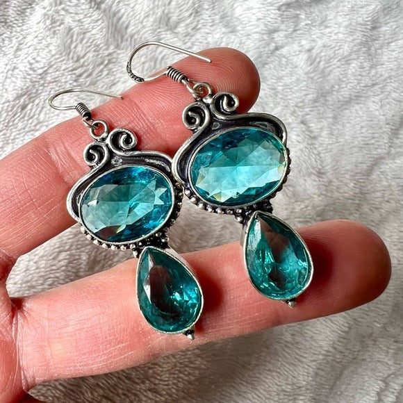 925 Elegant Blue Topaz Dangle Earrings