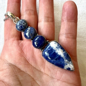 925 Spiritual Sodalite Long Elegant Pendant Necklace