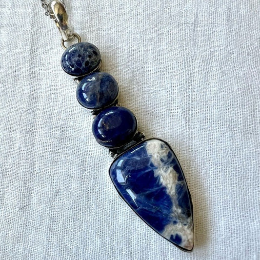 925 Spiritual Sodalite Long Elegant Pendant Necklace
