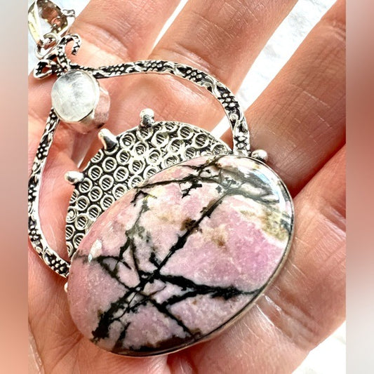 925 Pink Peruvian Opal + Moonstone Necklace Pendant