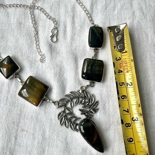 925 Blue Black Brown Tigers Eye Necklace