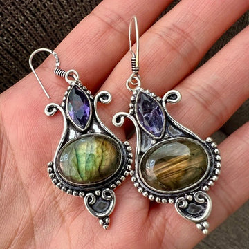 925 GORGEOUS Rose Gold Flash Labradorite Earrings