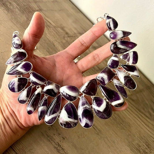 925 GORGEOUS GODDESS Dream Amethyst Collar Bib Necklace