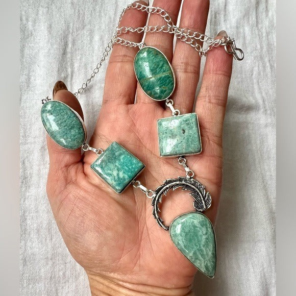 925 Peace Maker Amazonite 5 Stone Necklace Pendant