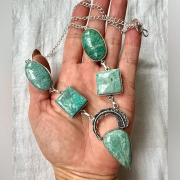 925 Peace Maker Amazonite 5 Stone Necklace Pendant