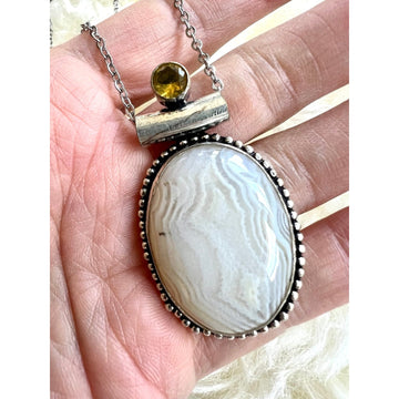 925 PURITY White Banded Agate Pendant Necklace