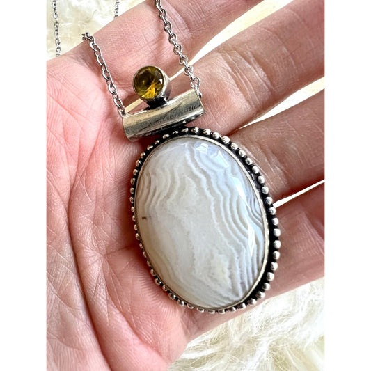 925 PURITY White Banded Agate Pendant Necklace
