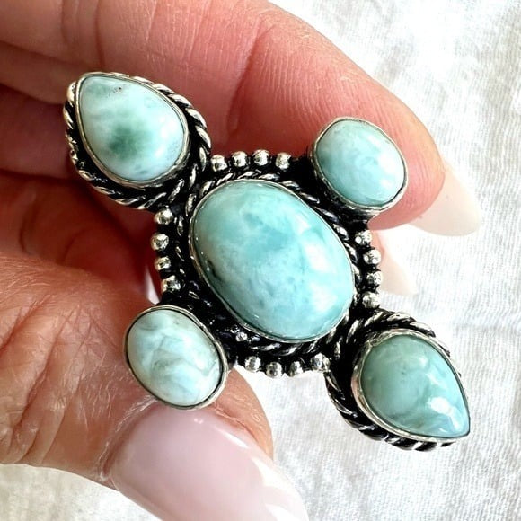 925 OMG GORGEOUS! Larimar 5 Stone Ring 9