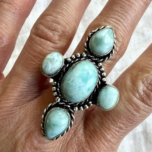 925 OMG GORGEOUS! Larimar 5 Stone Ring 9