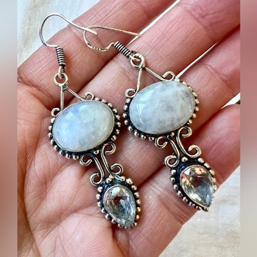 925 Rainbow Moonstone + Topaz Chandelier Earrings